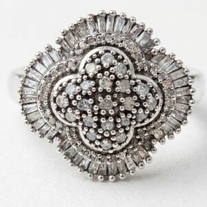 Sterling Silver And Natural Diamond SJ 925 Sunburst Clover Ring